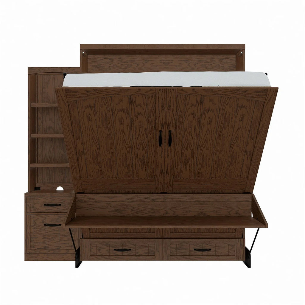 RoomAndLoft Cape Cod Wood Queen Murphy Wall Desk Bed with Shelf Storage, Brown U68106