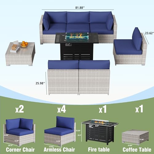 KIGOTY Patio Furniture Set 7 Pieces Outdoor Sectional Sofa with Cushions and Glass Coffee Table B60021