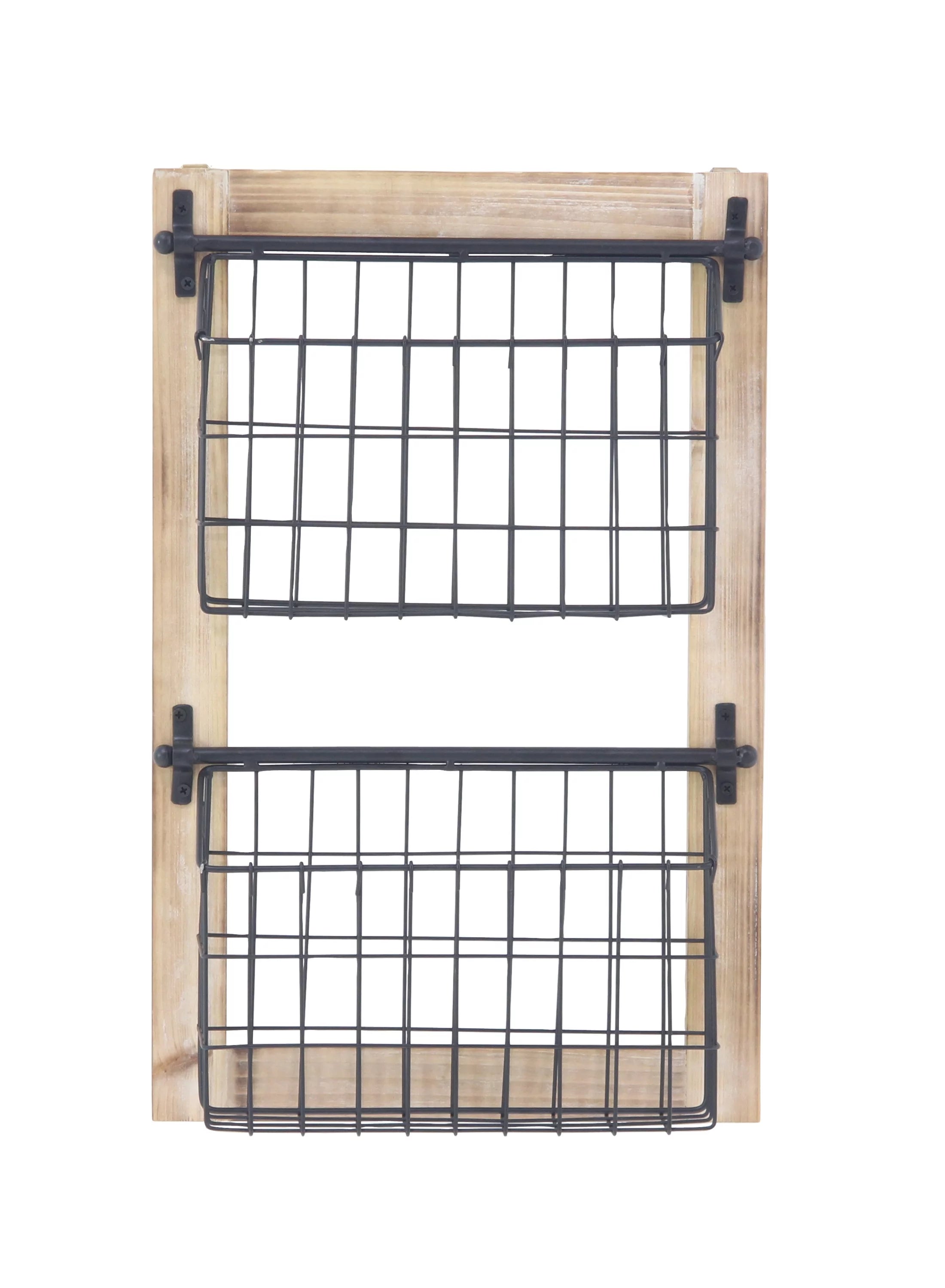 DecMode 22" Black Metal 2 Slots Magazine Rack Holder with Suspended Baskets