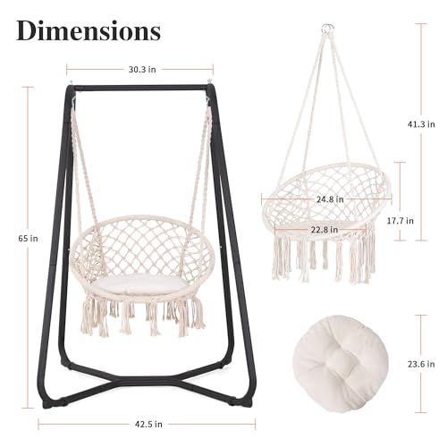 SUNCREAT Hammock Chair with Stand, Heavy Duty, 330 lbs Capacity, Grey Q865810