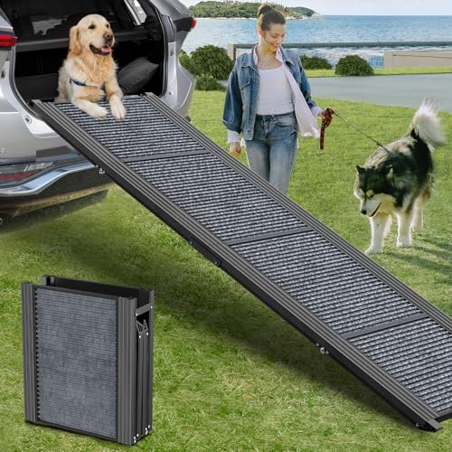 Dog Ramp for Car, 63" Long & 17" Wide Folding Portable Pet Stair Ramp with Non-Slip Rug Surface, Extra Wide Dog Steps for Medium & Large Dogs Up to 250LBS Enter a Car, SUV & Truck