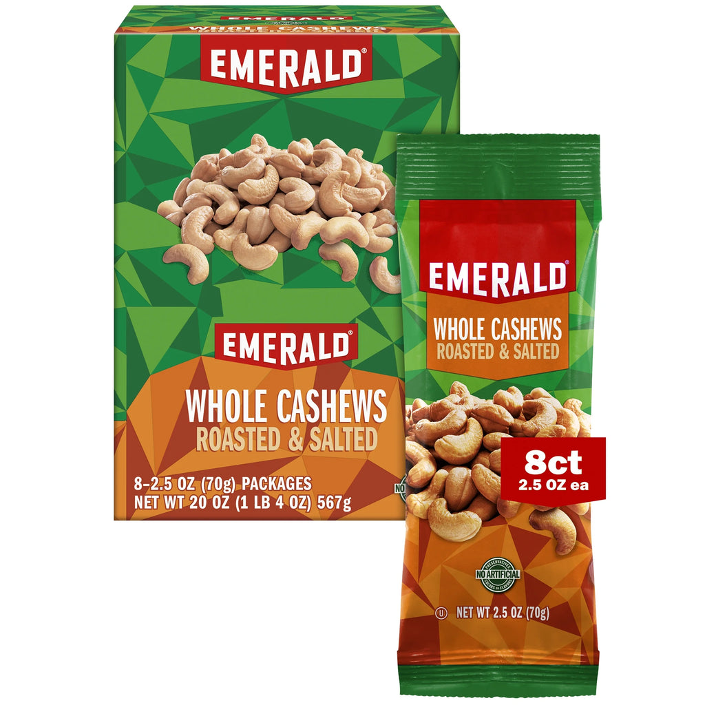 Emerald Nuts Whole Cashews Roasted & Salted, 8 CT Box, 20 oz H343128