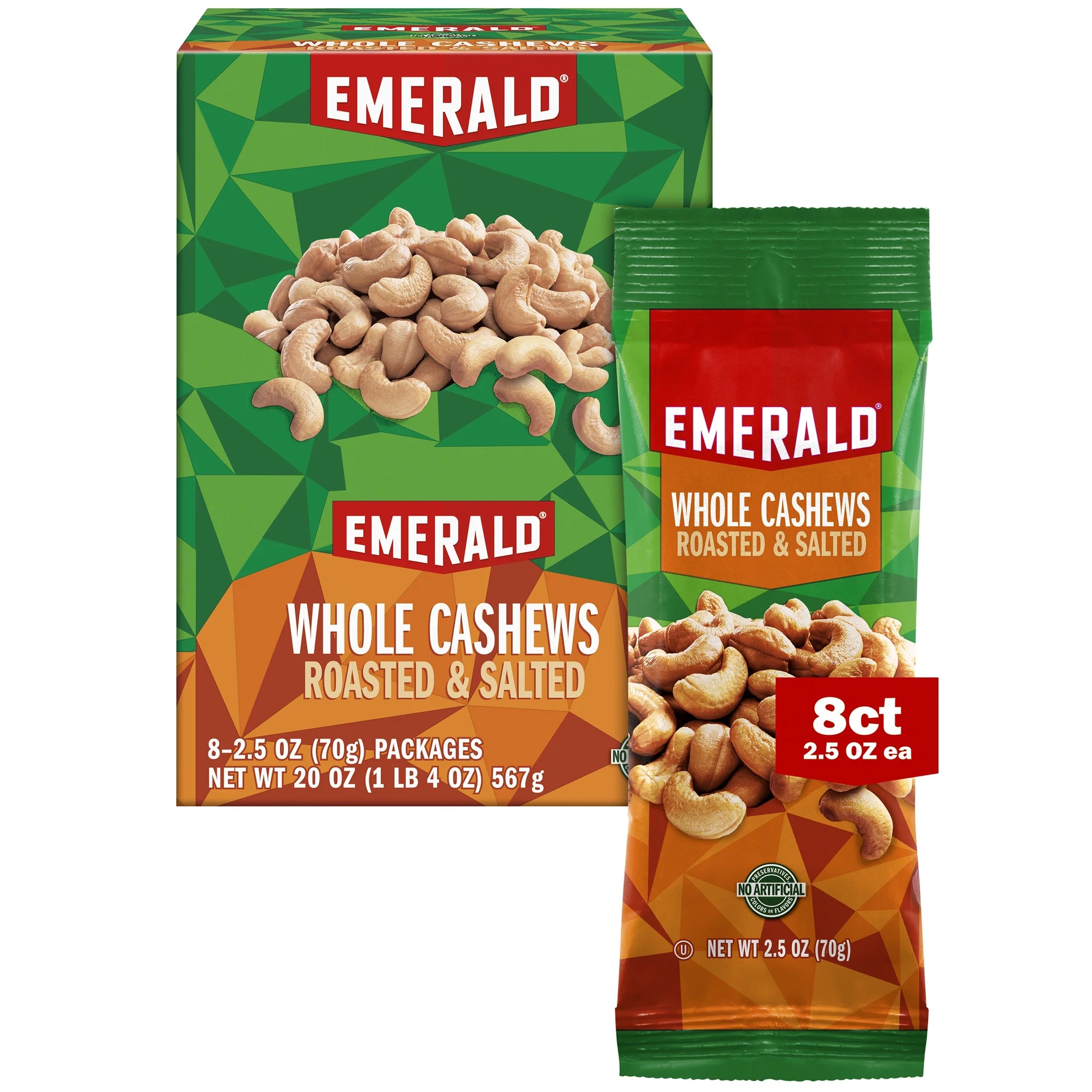 Emerald Nuts Whole Cashews Roasted & Salted, 8 CT Box, 20 oz H343128