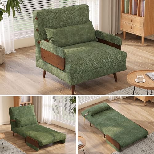 Convertible Chair Bed Sleeper for Adults with Wooden Arms, Linen G638