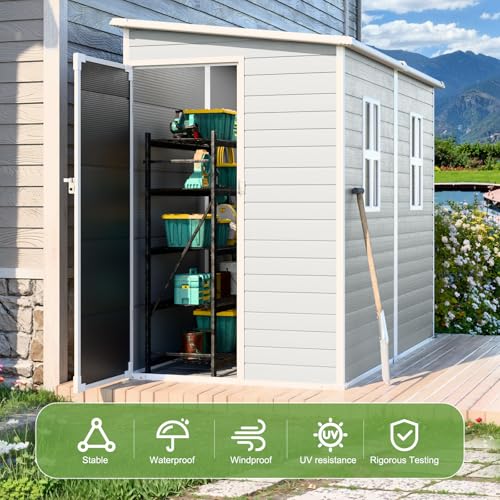 8x6x7 FT Resin Storage Shed, Waterproof Outdoor Tool Shed with Floor, Dove Grey C693740