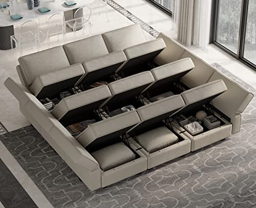 Belffin Modular Velvet Sectional Sofa with Chaise Lounge and Storage, Grey T418154