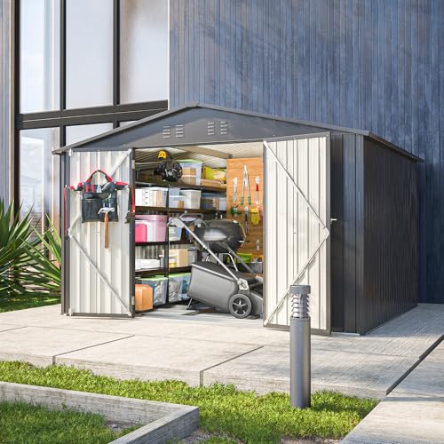 Outdoor Storage Shed 6x4 Ft, Heavy-Duty Resin Tool Shed with Lockable Doors Z7258