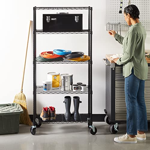 Amazon Basics 5-Shelf Heavy Duty Storage Shelving Unit on Casters, Black A813013