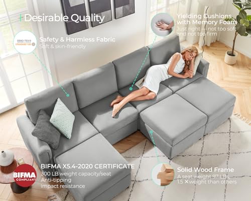 LINSY HOME Modular U Shaped Sectional Sofa with Storage, Blue M8981