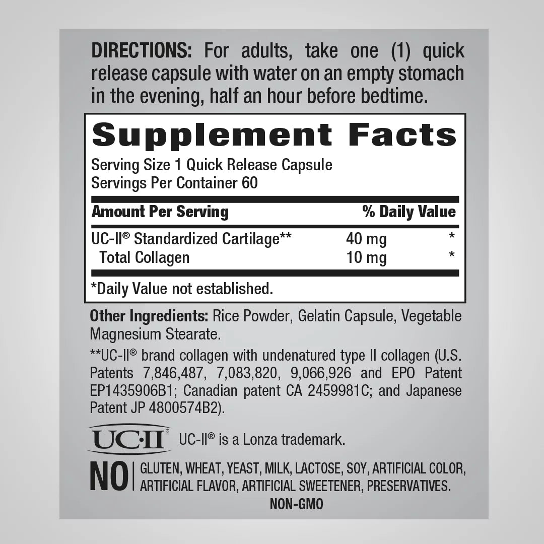 UC-II Collagen 40 mg 60 Capsules Joint Formula by Piping Rock Z396910