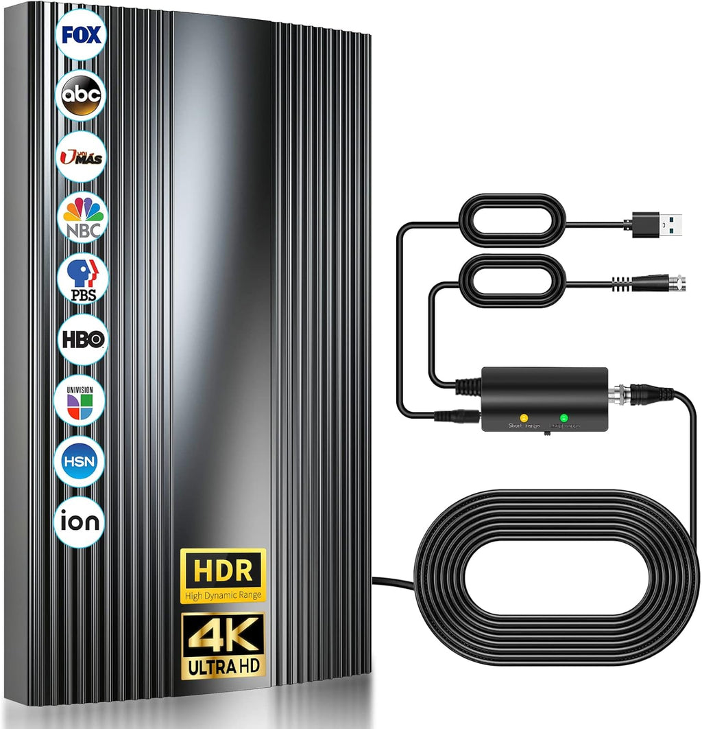 Upgraded TV Antenna Up to 550+ Miles, Indoor Outdoor Digital Antenna for All Old Smart HDTVs, Support 4K 1080P HD Highest Rated TV Antenna with Amplifier Signal Booster & 33FT Thick Coaxial Cable
