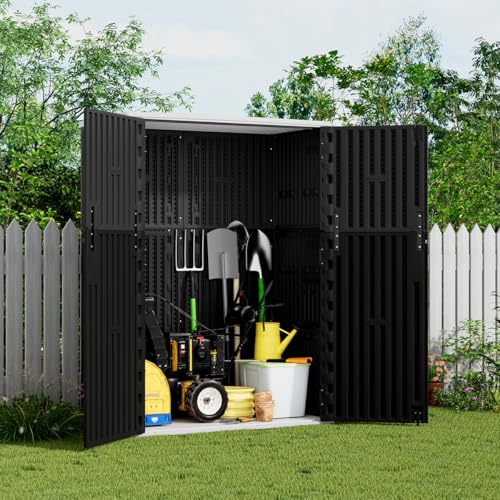 KINYING Outdoor Vertical Storage Shed 57 Cu.ft Waterproof Lockable Brown C842304