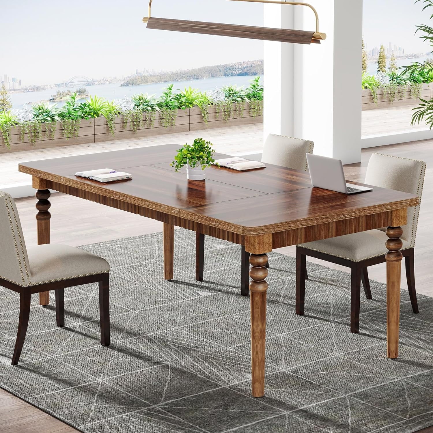 Tribesigns 63-Inch Executive Desk with Solid Wood Legs, Walnut J895