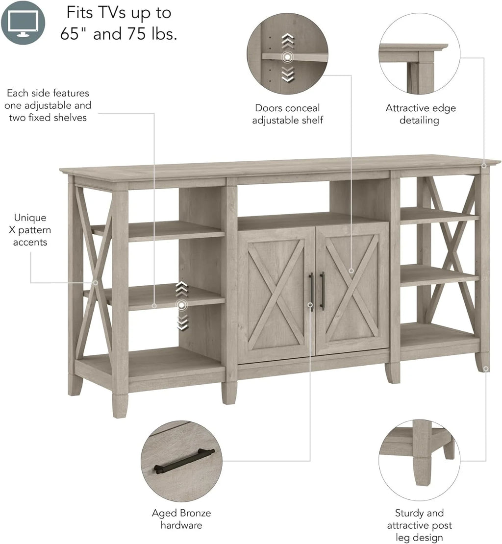 Key West Tall Stand for 65 Inch TV, Farmhouse Entertainment Center, Washed Gray F7941