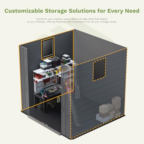 Patiowell 6 x 8 FT Plastic Outdoor Storage Shed with Floor, Dark Grey O60190
