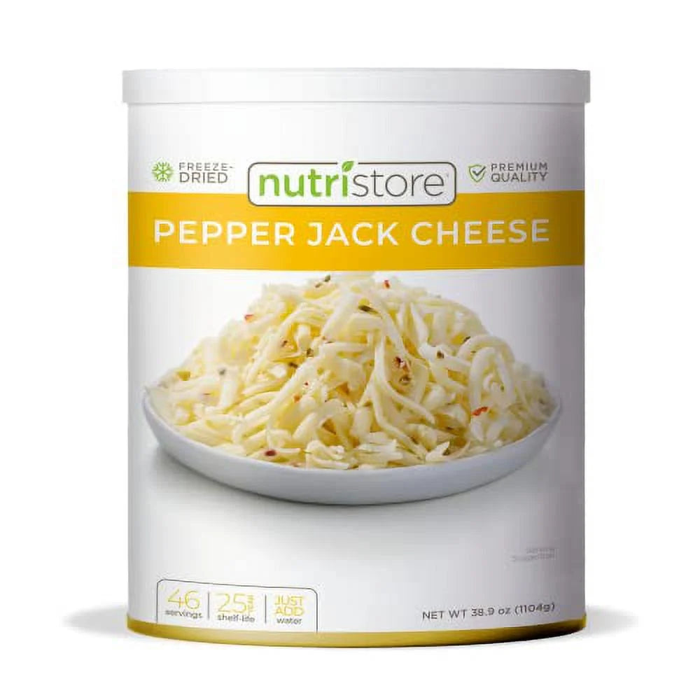 Nutristore Freeze-Dried Pepper Jack Cheese Shredded for Snacking, Camping & Emergency Food Storage Y364905