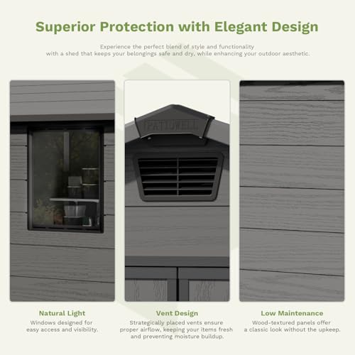 Patiowell 6 x 8 FT Plastic Outdoor Storage Shed with Floor, Dark Grey O60190