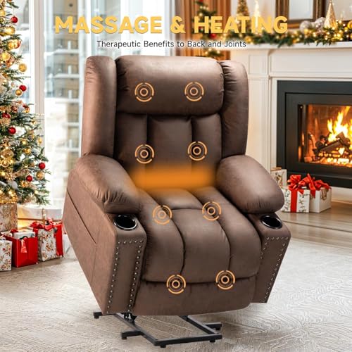 Large Power Lift Chair Recliner for Elderly with Heat and Massage, Dark Brown W500