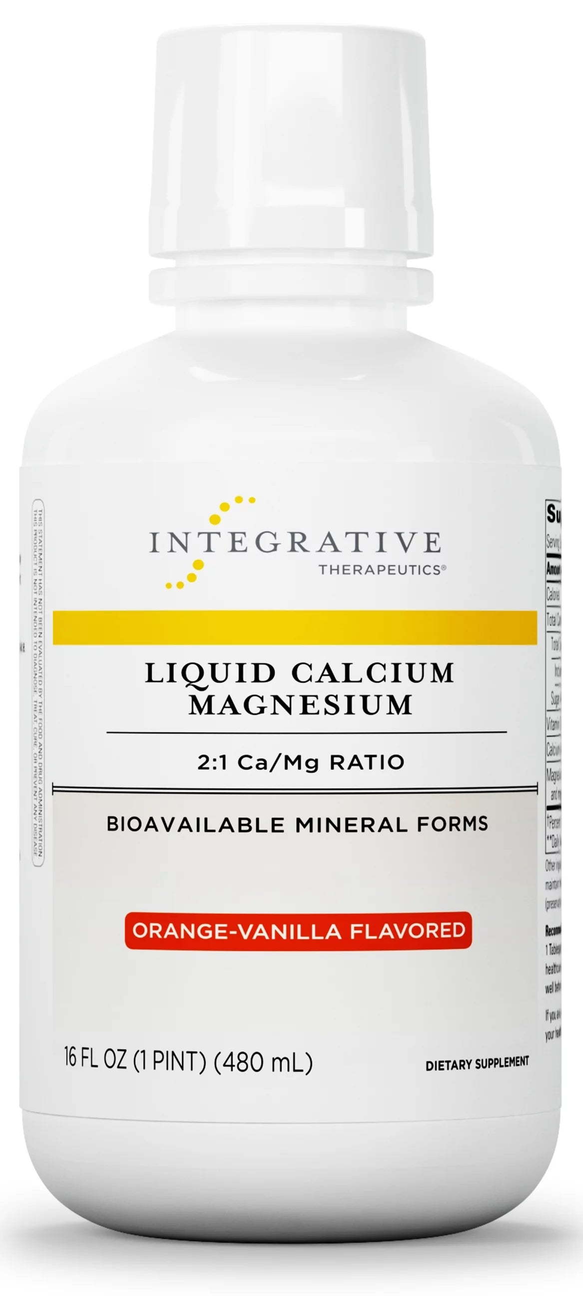 Integrative Therapeutics Liquid Calcium Magnesium - 2:1 Ca to Mg Ratio - With Vitamin D - Supplement for Men and Women - Orange Vanilla Flavor - Gluten Free - 16 fl oz