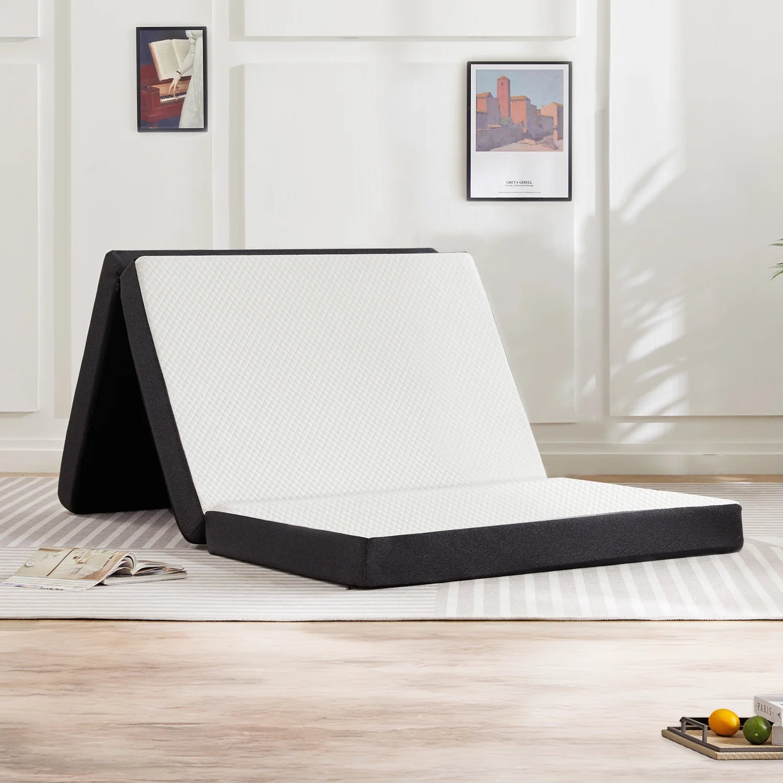 Smiaoer 3 inches Folding Queen Size Memory Foam Mattress with Cover,Tri-fold Portable Mattress Topper for Guest Bed,Camping