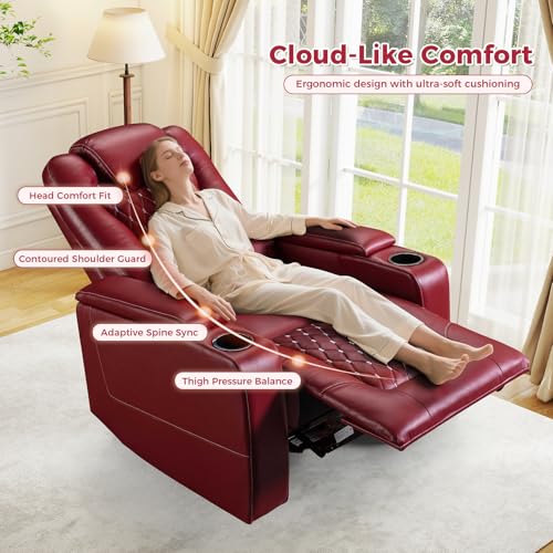ANJ Power Recliner Chair with USB Ports and Cup Holders, PU Leather, Red R855581