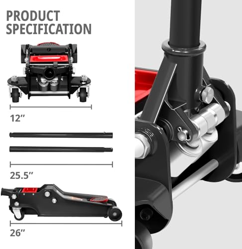 DNA MOTORING Floor Jack 3 Ton Low Profile Heavy Duty Hydraulic Car Jack, Black T11604