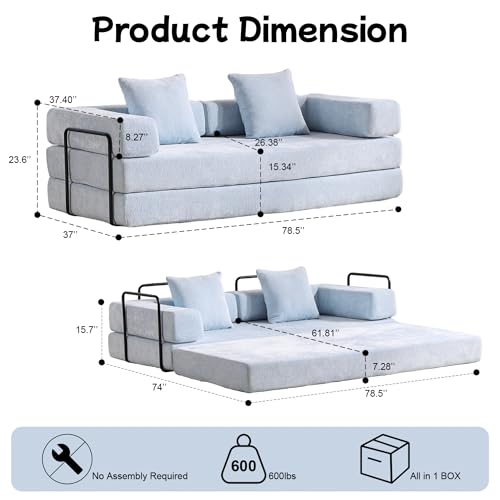 Convertible Floor Sofa Bed with Pillow Back and Armrest, Chenille, Dark Gray N4509