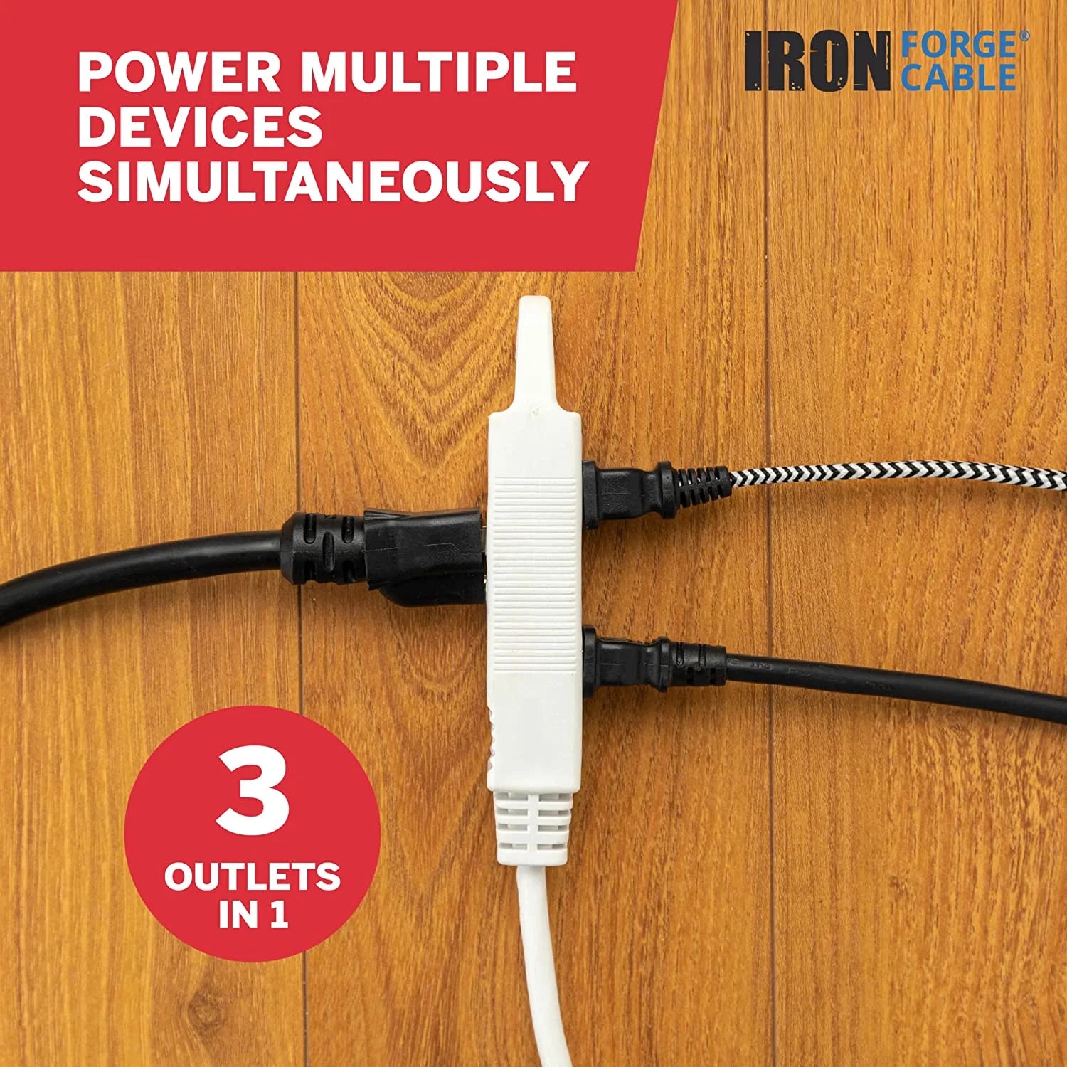 Iron Forge Inline Extension Cord with On/Off Switch, 1 FT, 3 Outlets, White J40775