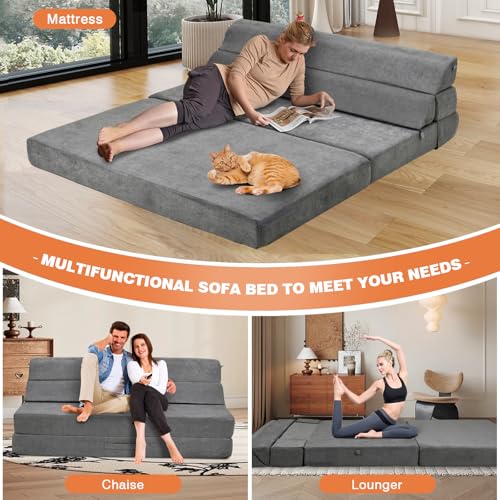 Comfy Folding Sofa Bed Grey Convertible Sleeper Chair Couch M171120