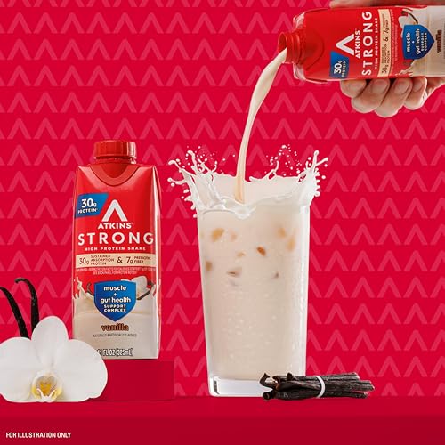 Atkins Strong High Protein Shake, Milk Chocolate, 30g Protein, 12 Count X136
