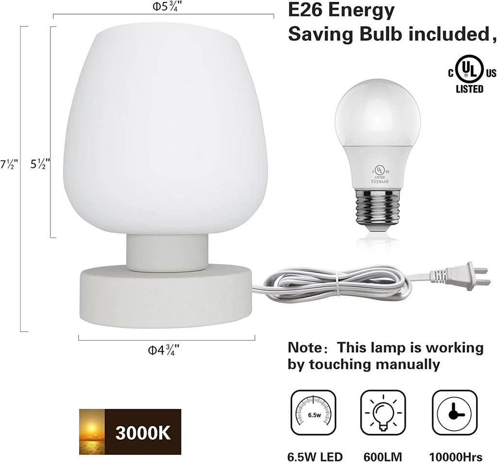 Touch Control Bedside Lamp with Glass Shade, 3-Way Dimmable J488501