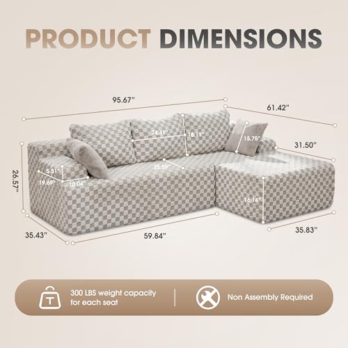 Modular Sectional Sofa L-Shape Couch with Oversized Chaise, Grey Stripe I49459