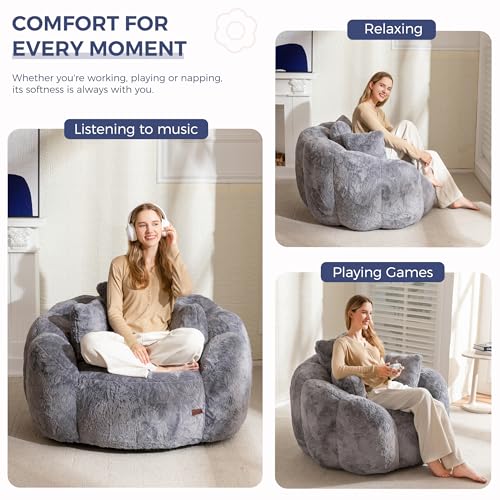 MAXYOYO Floral Shaped Bean Bag Sofa for Adults, Faux Fur, Beige M8911