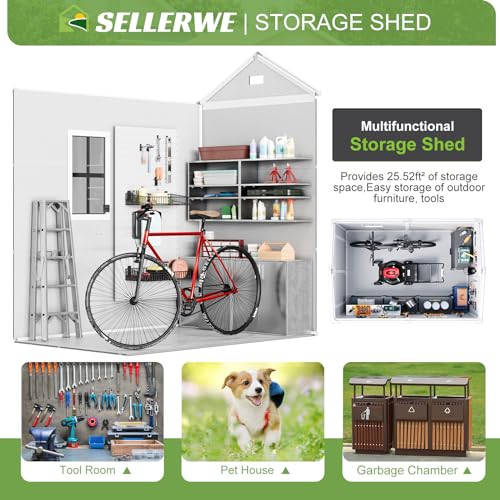 8x6x7 FT Resin Storage Shed, Waterproof Outdoor Tool Shed with Floor, Dove Grey C693740