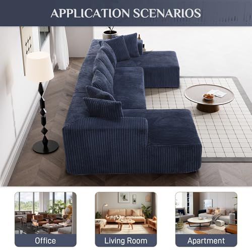 131" Modular Sectional Sofa Cloud Couch, Corduroy Memory Foam Black O10952