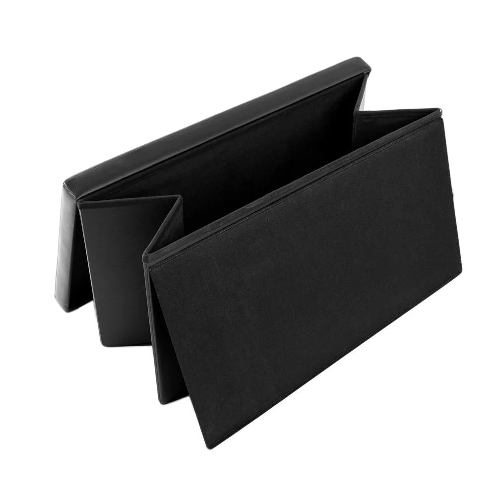 SamyoHome Faux Leather Folding Footstool Storage Ottoman Black N296