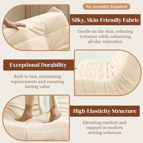 Bean Bag Chair for Adults Suede Microfiber Fireside Floor Chair 3-Seater Beige F151744