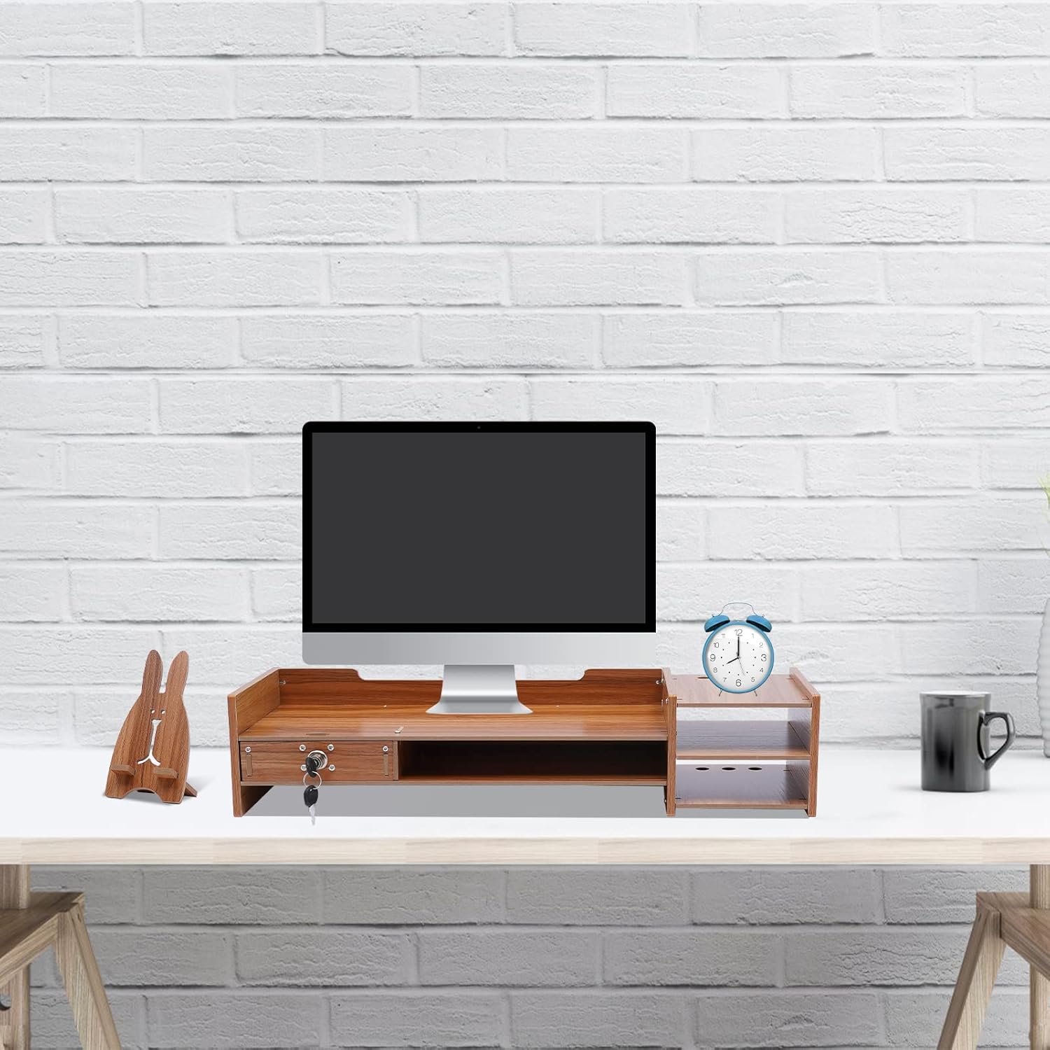 Monitor Stand Riser with Drawers, Wood Color, for Desk and Laptop M58183