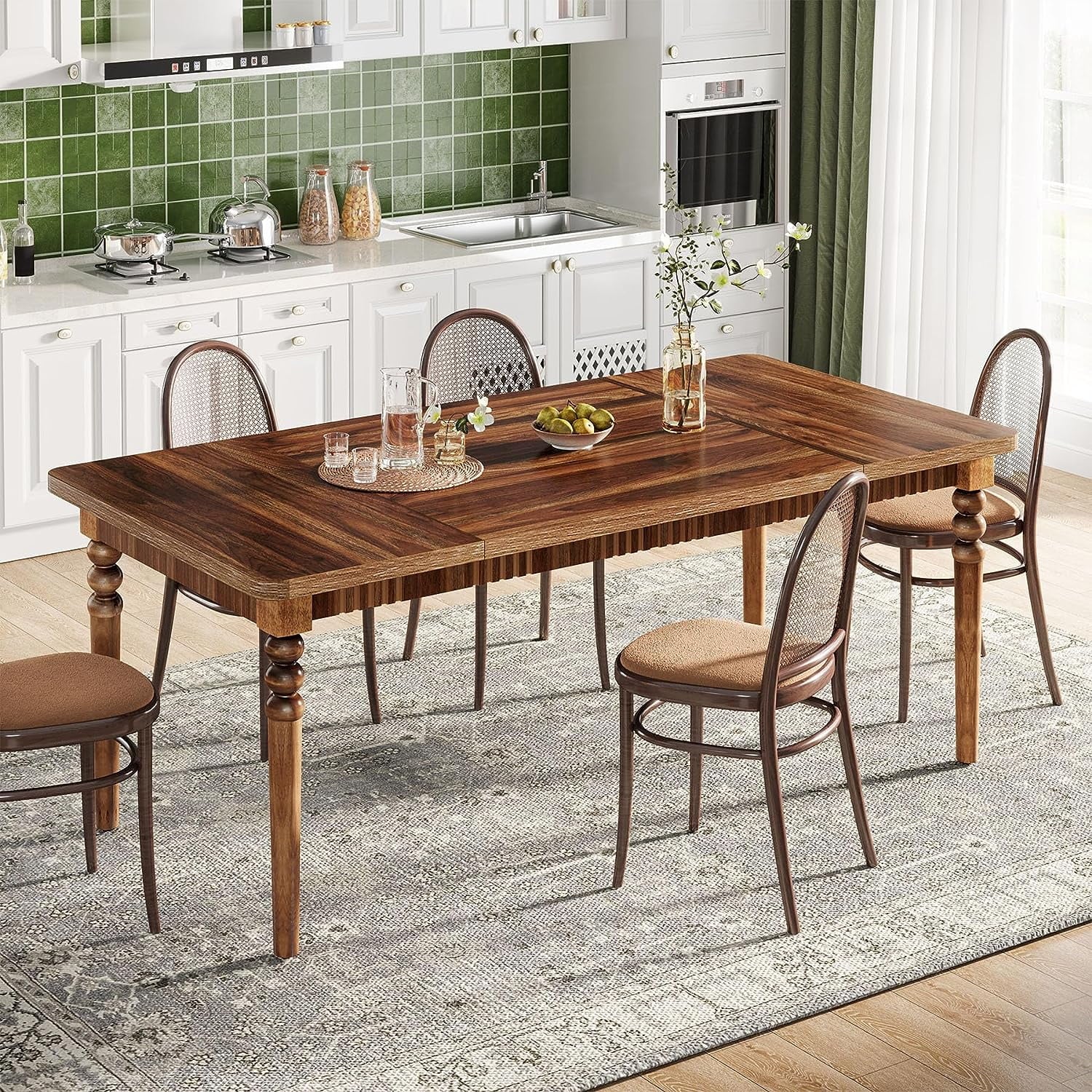 Tribesigns 63-Inch Executive Desk with Solid Wood Legs, Walnut J895
