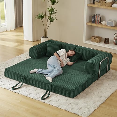 81" Foldable Convertible Sleeper Sofa Bed with Corduroy Upholstery and Pillow S23688