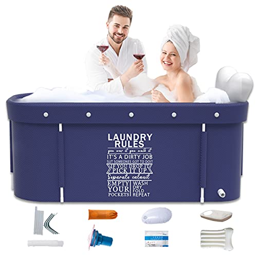 Portable Foldable bathtub for Adult, Large Family Soaking Bathtub for SPA, Efficiently Maintaining Hot & Cold Temperature Bathtub 47.3X21.7X19.7inch (Blue Style)