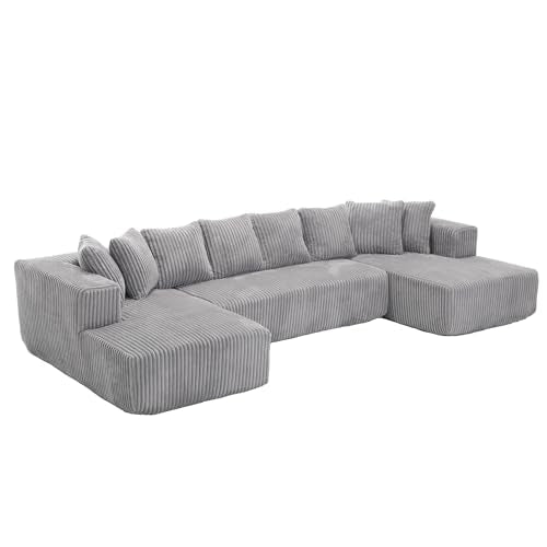 131" Modular Sectional Sofa Cloud Couch, Corduroy Memory Foam Black O10952