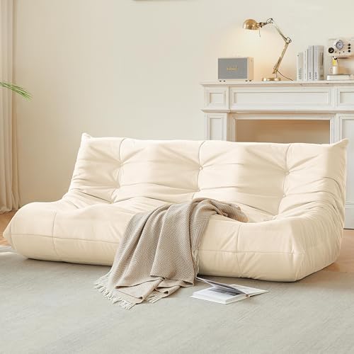 Bean Bag Chair for Adults Suede Microfiber Fireside Floor Chair 3-Seater Beige F151744