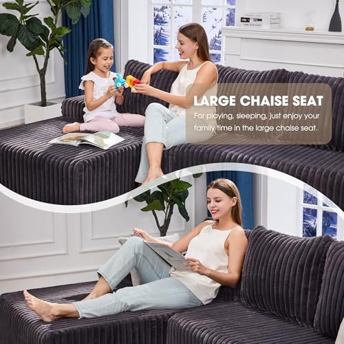 Modular Sectional Sofa L-Shape Couch with Oversized Chaise, Grey Stripe I49459