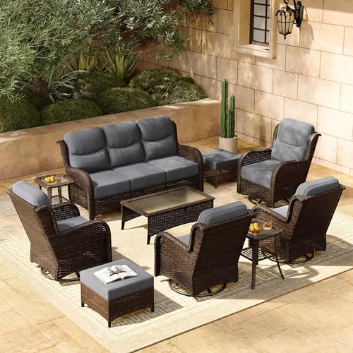 Luxury Patio Furniture Set 7PCS Wicker Conversation Set with Blue Cushions J5390
