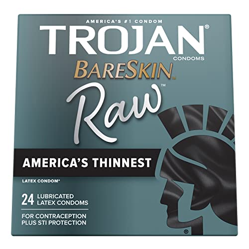 TROJAN BareSkin Raw Thin Condoms 24 Count with Trojan Raw Non-Latex Lubricated 10ct K155588
