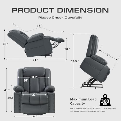 Large Power Lift Chair Recliner for Elderly with Heat and Massage, Dark Brown W500