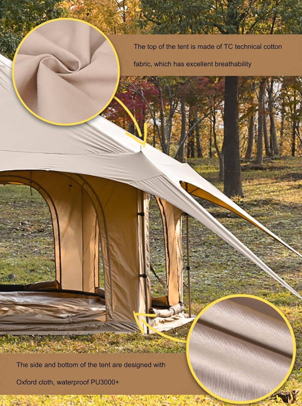 Outdoor Waterproof Cotton Canvas Bell Tent for 8-10 Person Family Camping with Stove Jack O236