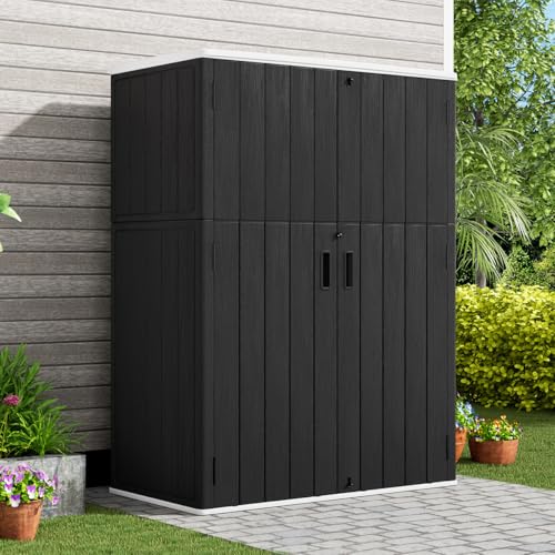 KINYING Outdoor Vertical Storage Shed 57 Cu.ft Waterproof Lockable Brown C842304