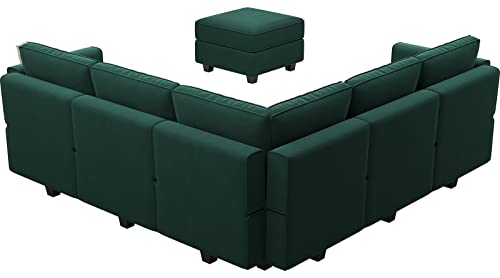Belffin Modular Velvet Sectional Sofa with Chaise Lounge and Storage, Grey T418154